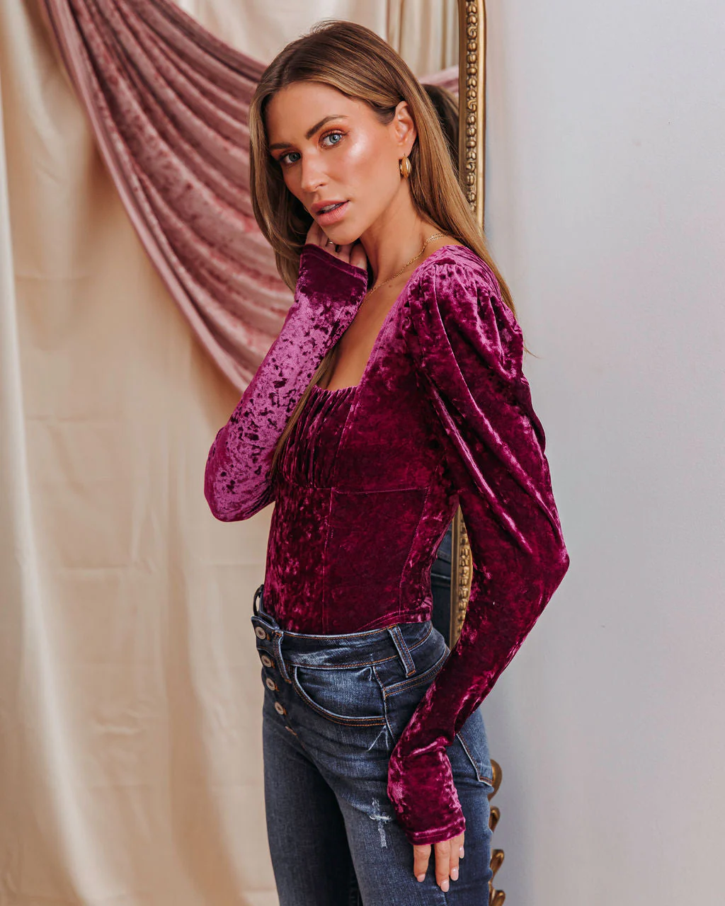 Dina Velvet Puff Sleeve Top - Image 5