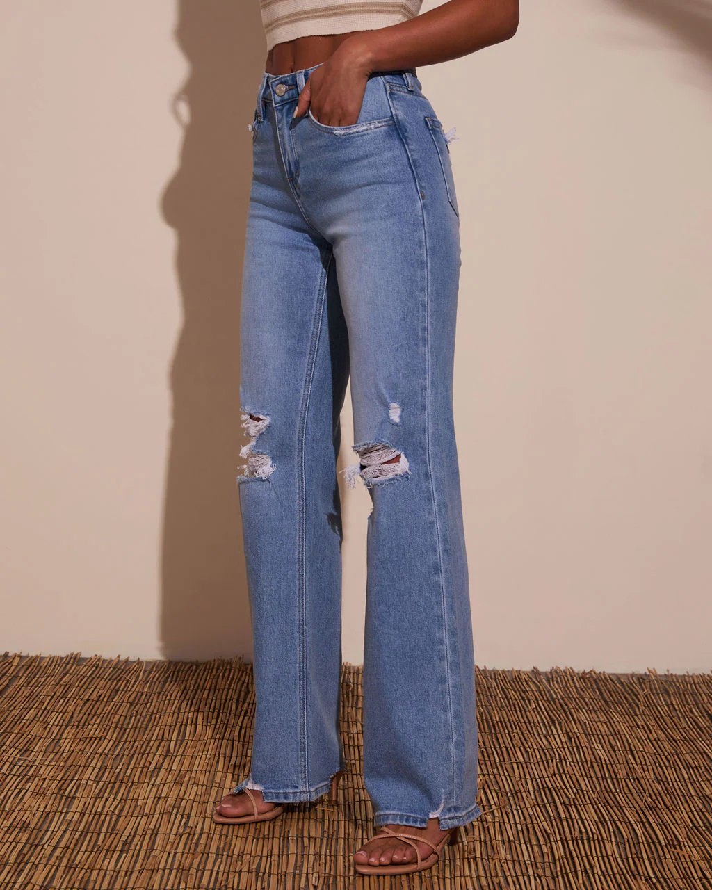 Katie Stretch Distressed Wide Leg Jeans - Image 3