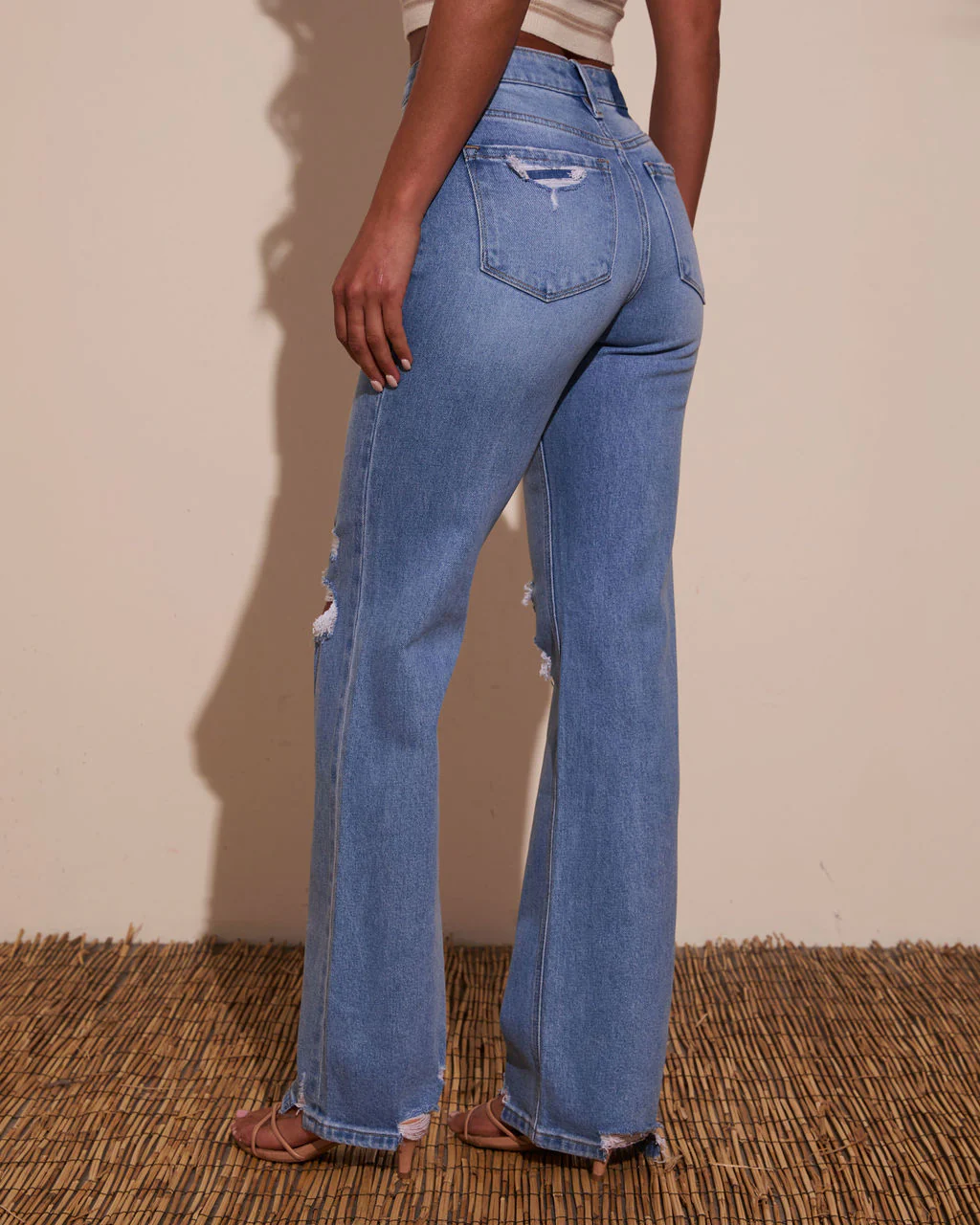 Katie Stretch Distressed Wide Leg Jeans - Image 4