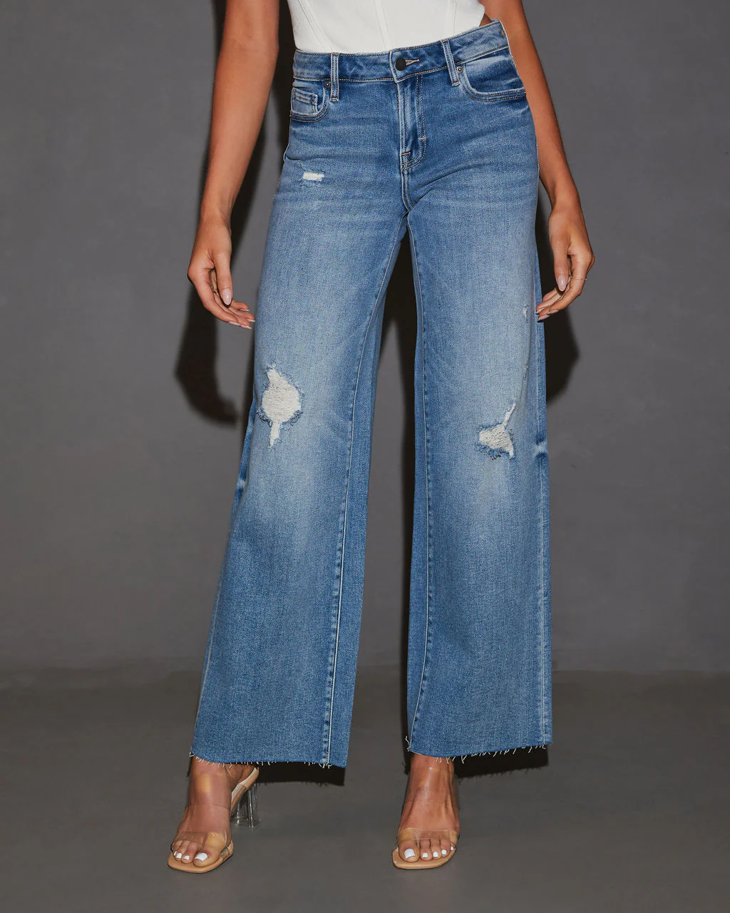 Cooper Super Stretch High Rise Wide Leg Distressed Jeans - Image 3