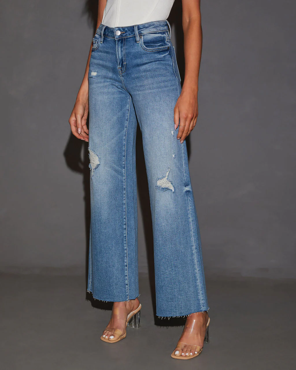 Cooper Super Stretch High Rise Wide Leg Distressed Jeans - Image 4