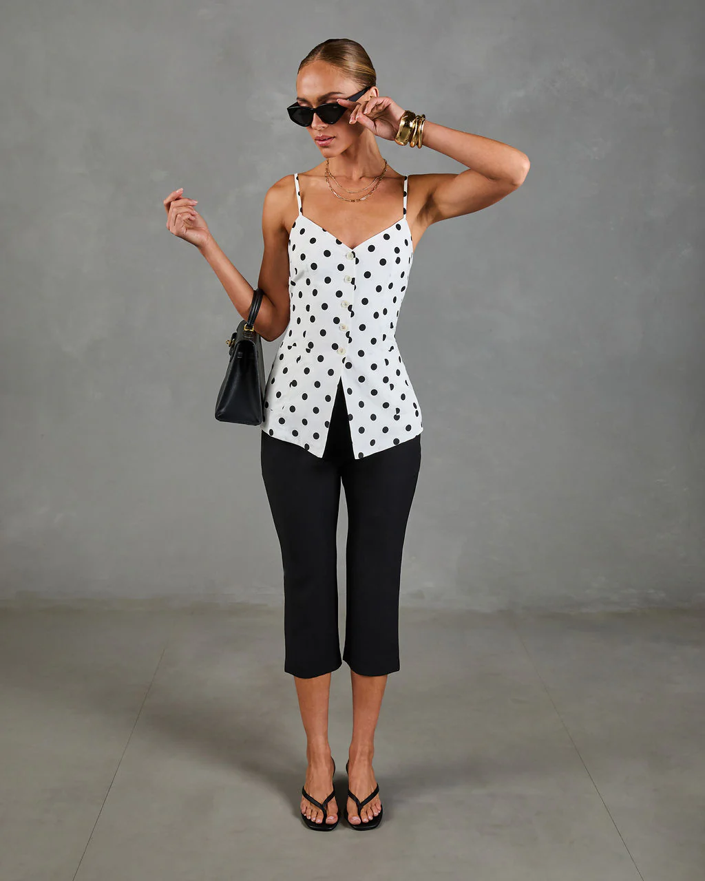 Dottie Chic Polka Dot Linen Blend Tank Top - Image 2