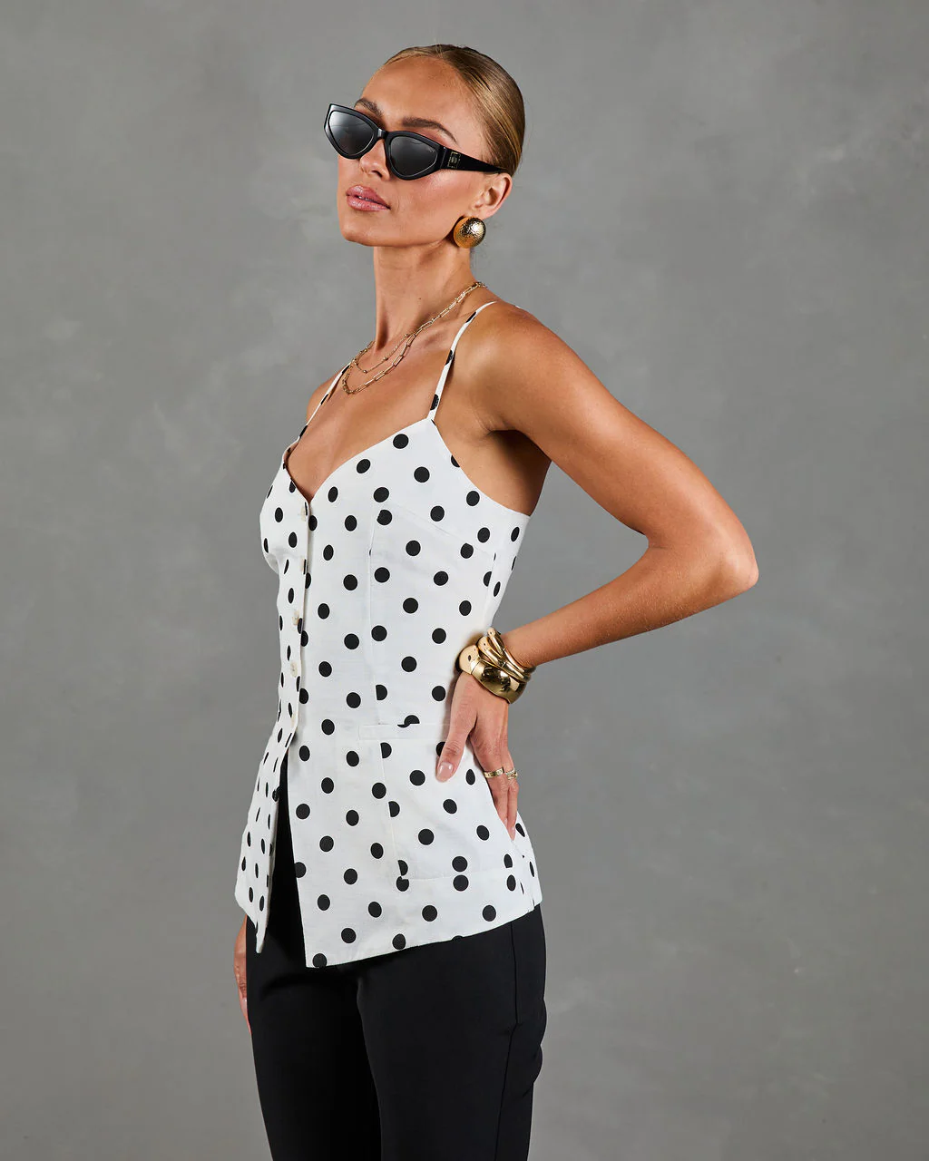 Dottie Chic Polka Dot Linen Blend Tank Top - Image 3