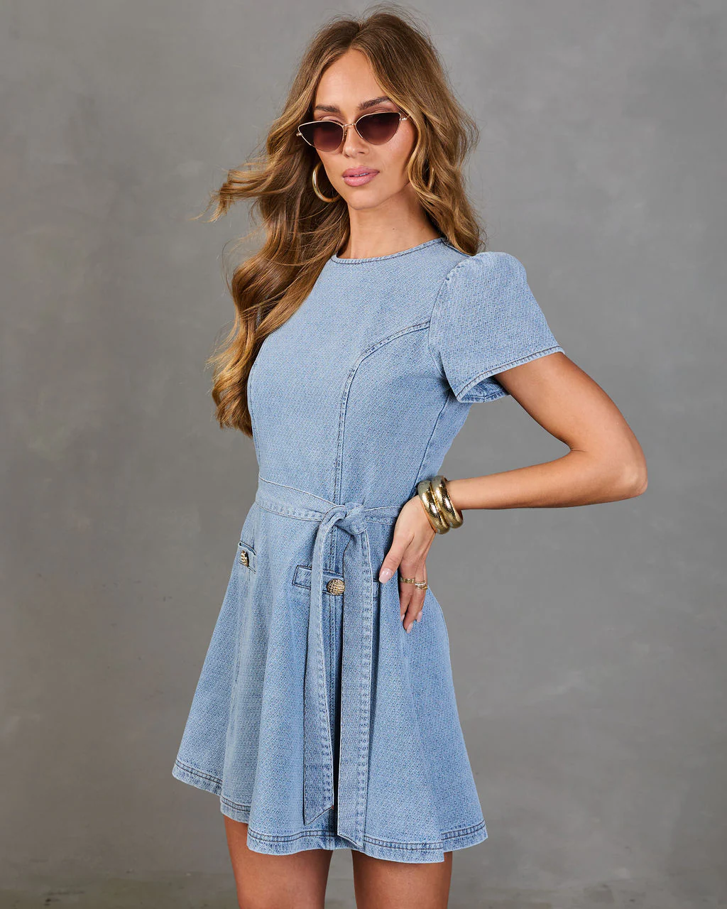 Dover Waist Tie Denim Mini Dress - Image 3