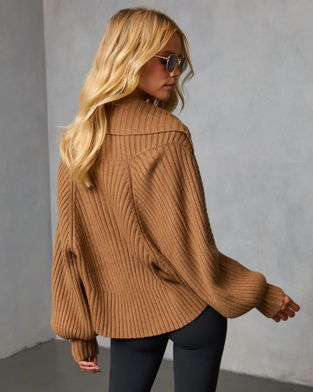 Dreamlight Ribbed Quarter Zip Top And Dolman Cardigan Set - Image 4