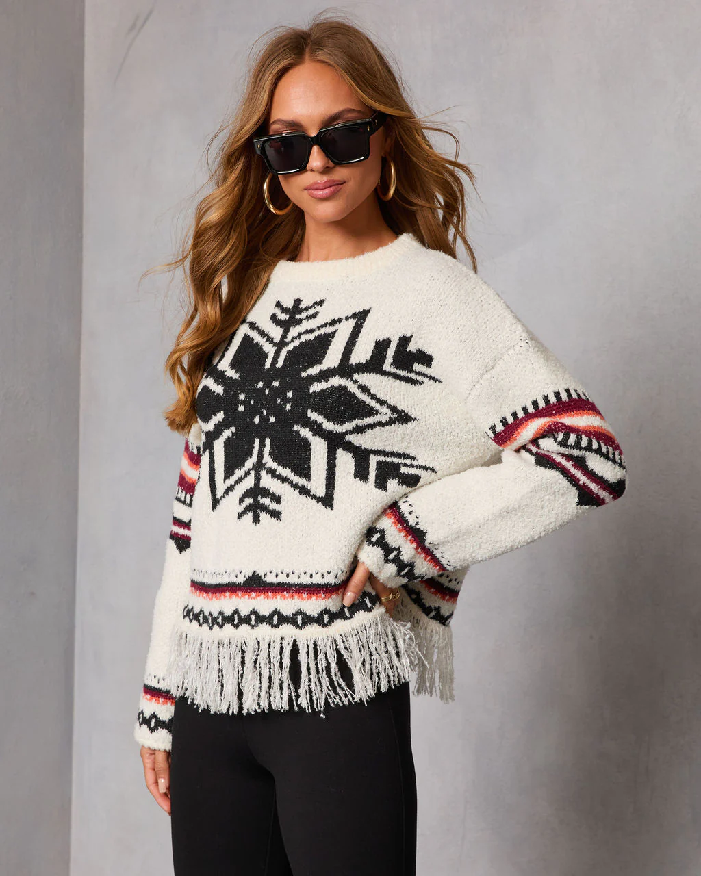 Dreval Fringe Snowflake Fair Isle Sweater - Image 3