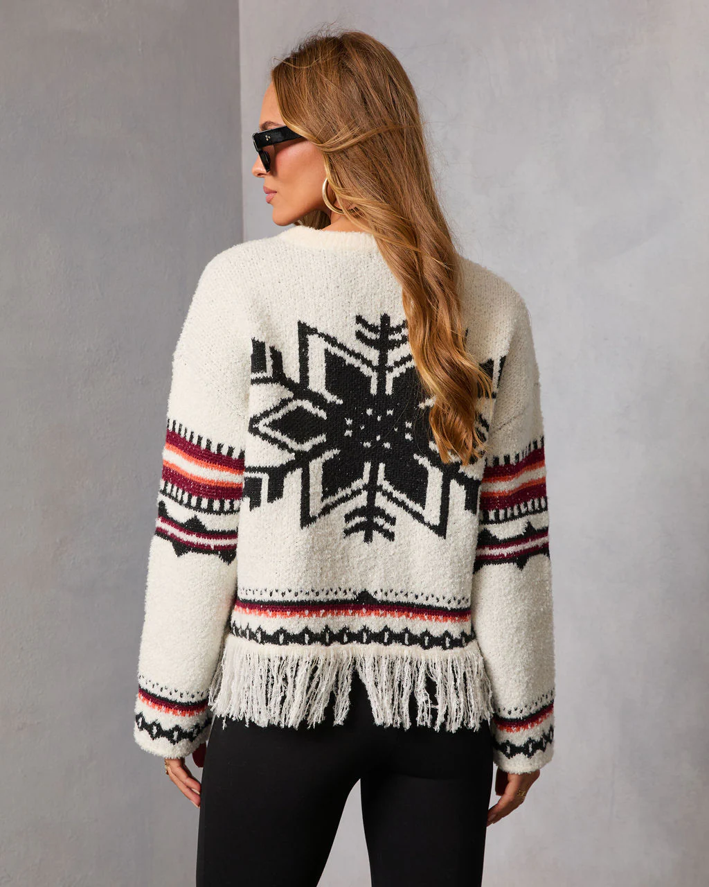 Dreval Fringe Snowflake Fair Isle Sweater - Image 4