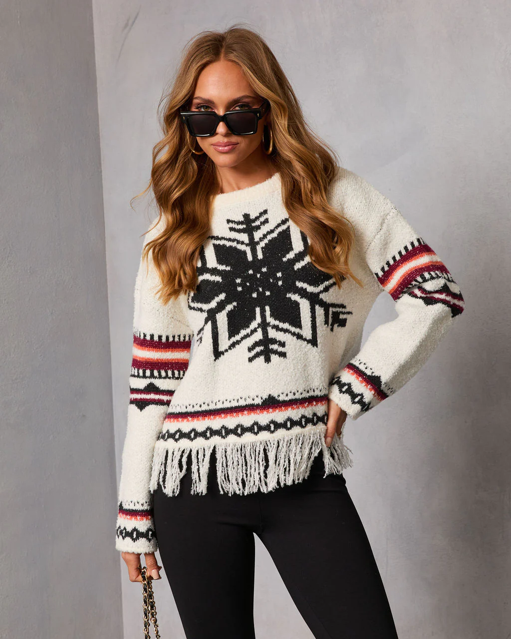 Dreval Fringe Snowflake Fair Isle Sweater - Image 6