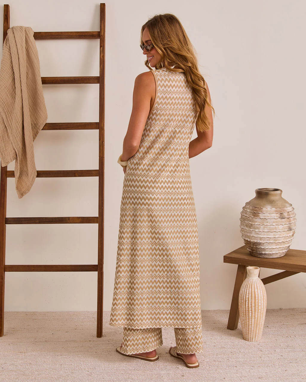 Drifted Moment Chevron Print Cover Up Tassel Tie Duster - Image 4