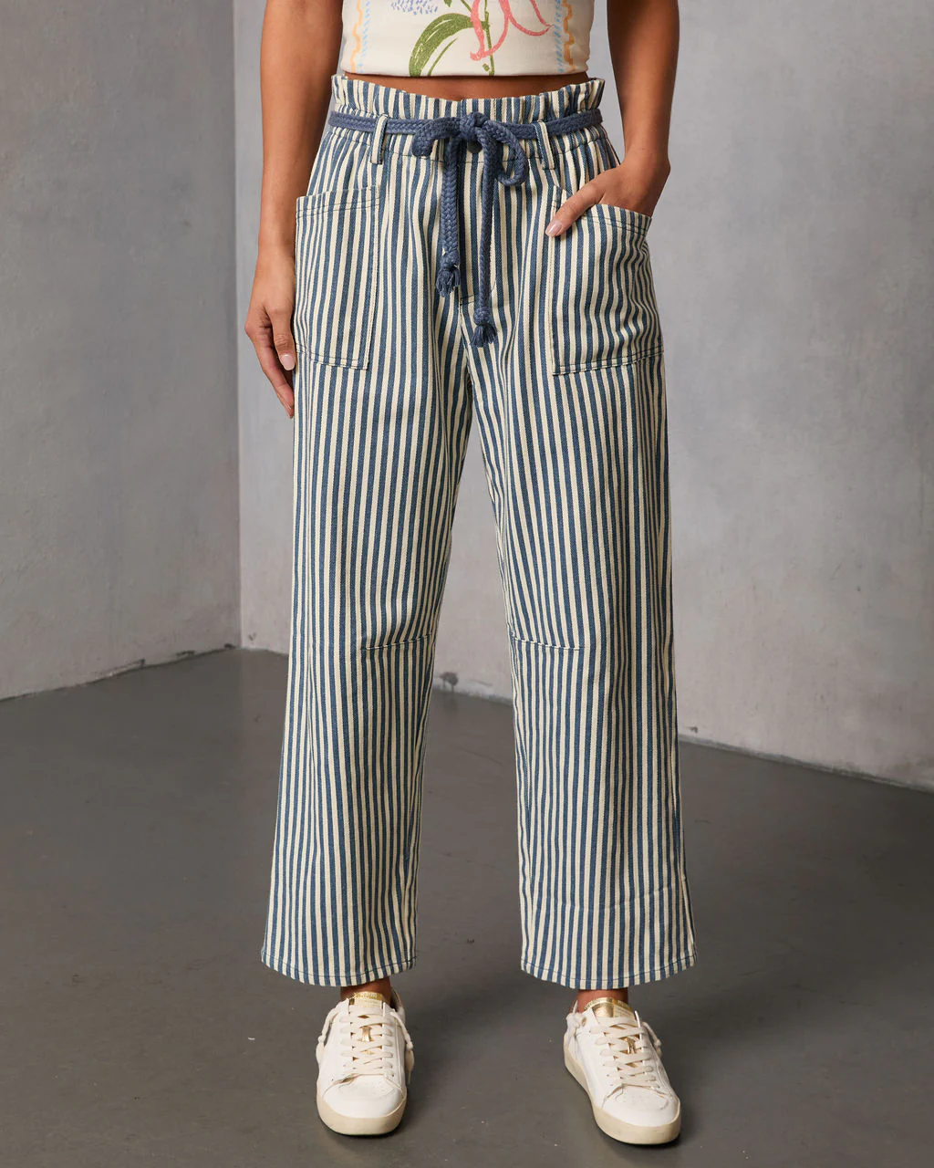 Duah Rigid Straight Leg Pinstripe Waist Tie Jeans - Image 2