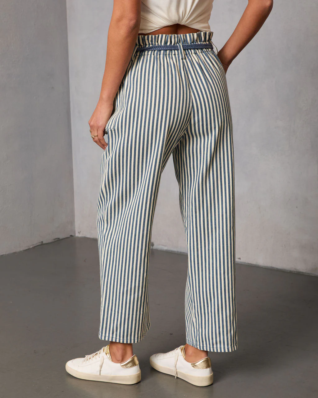 Duah Rigid Straight Leg Pinstripe Waist Tie Jeans - Image 4