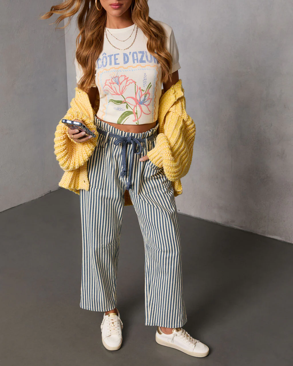 Duah Rigid Straight Leg Pinstripe Waist Tie Jeans - Image 5