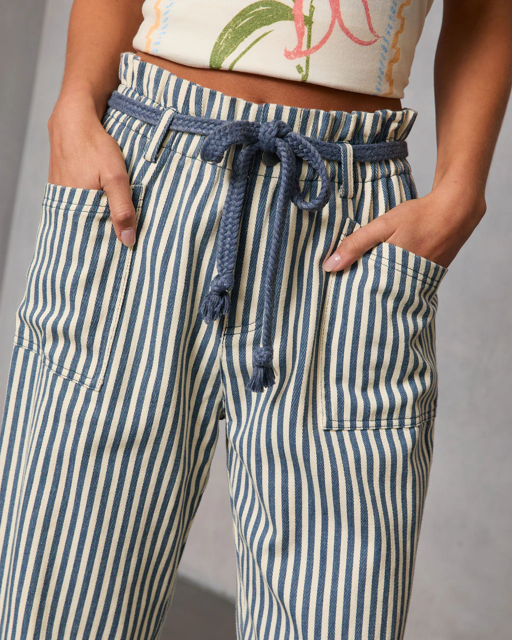 Duah Rigid Straight Leg Pinstripe Waist Tie Jeans - Image 6