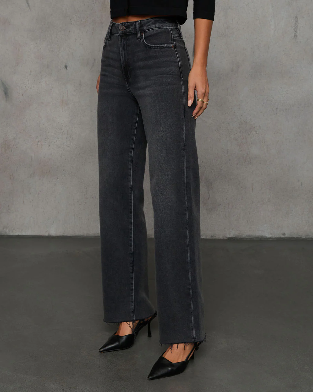 Dusky Charm Stretch High Rise Straight Leg Raw Hem Jeans - Image 2