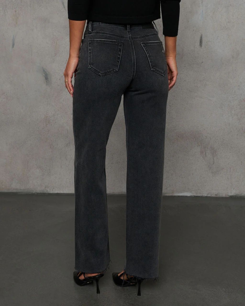 Dusky Charm Stretch High Rise Straight Leg Raw Hem Jeans - Image 4
