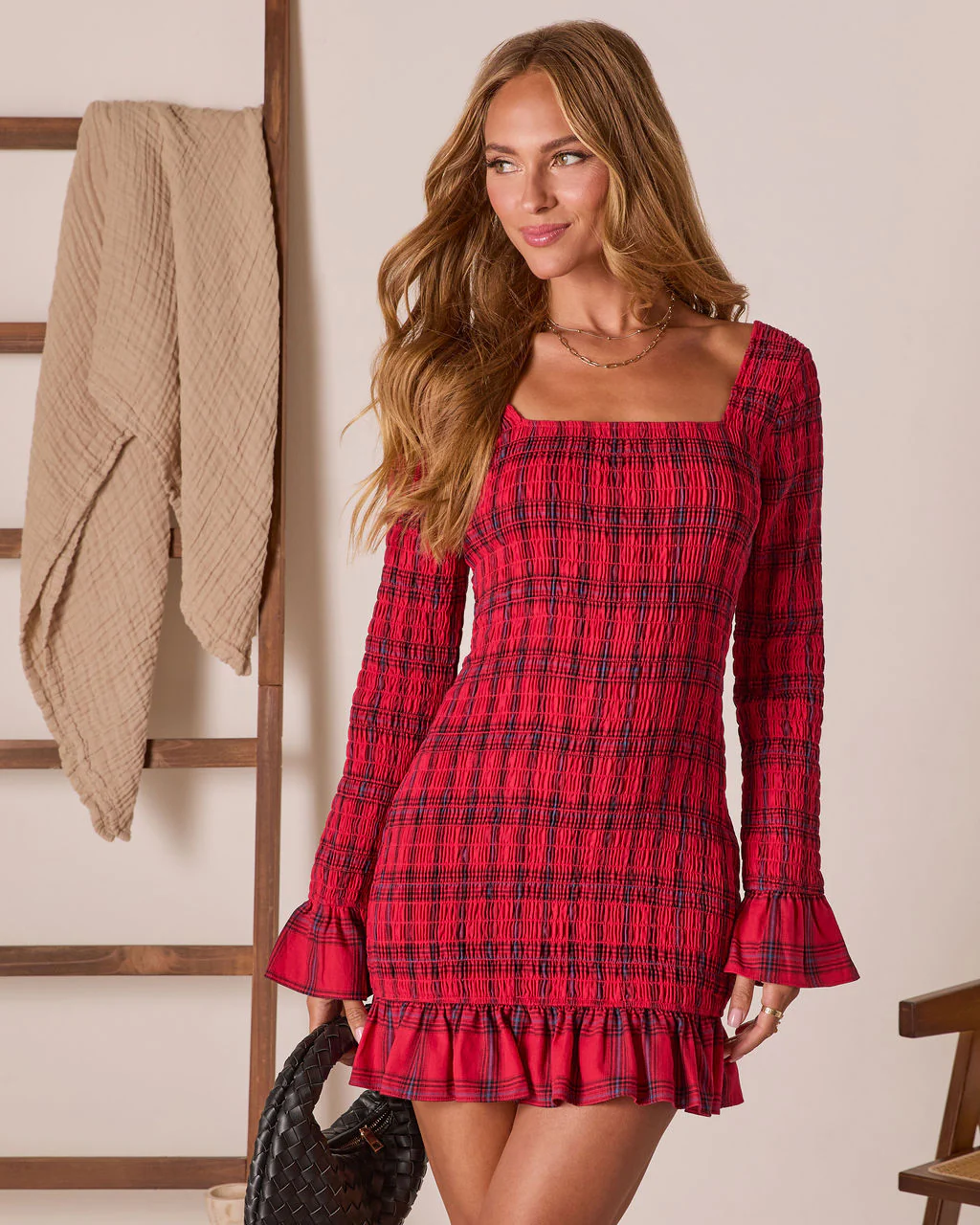 Edison Smocked Plaid Mini Dress - Image 2