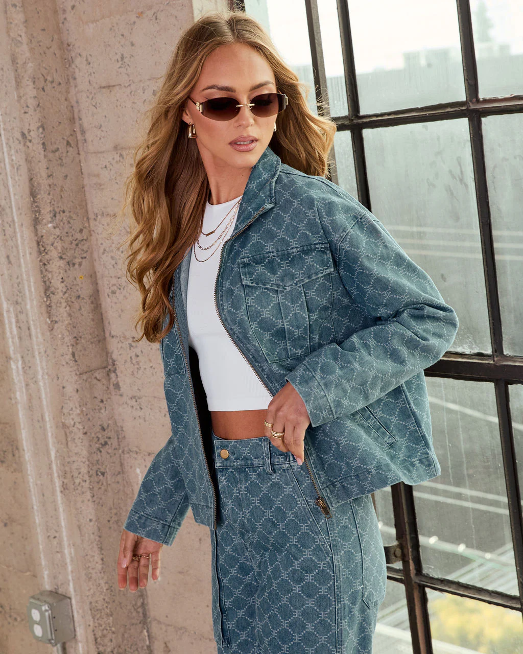 EE Monogram Print Denim Jacket - Image 3