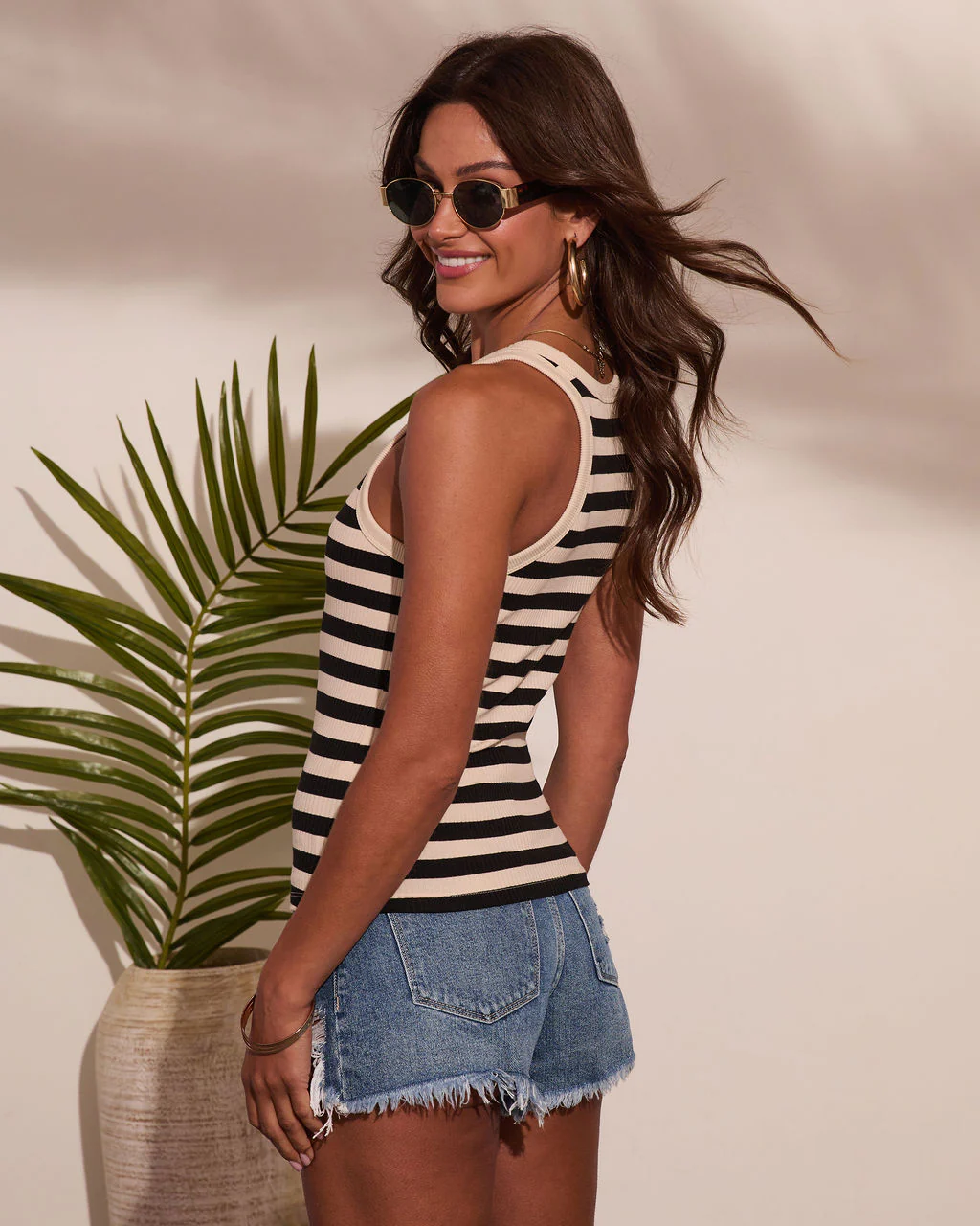 Elara Ribbed Knit Striped Print Tank Top - Image 4