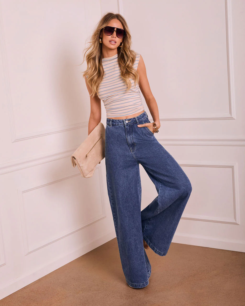 Elaris Stretch Mid Rise Wide Leg Jeans - Image 6