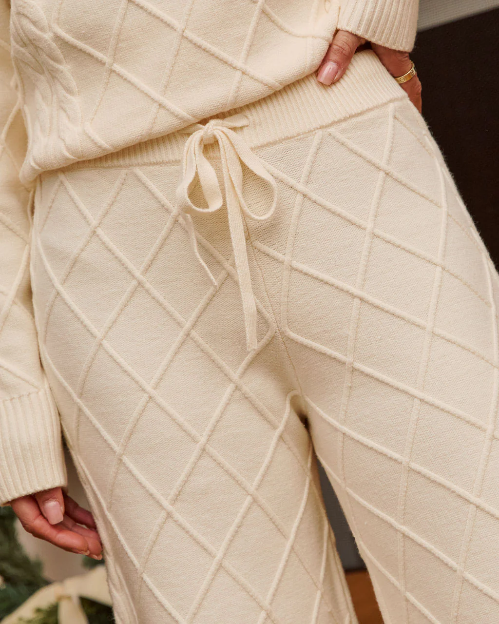 Eliah Knit Diamond Pattern Wide Leg Pants - Image 6