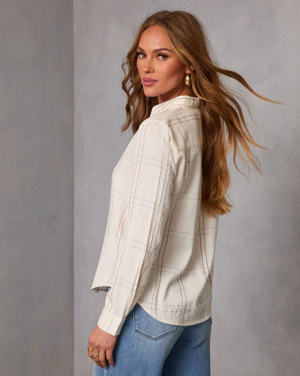 Eliane Windowpane Plaid Button Down Top - Image 4