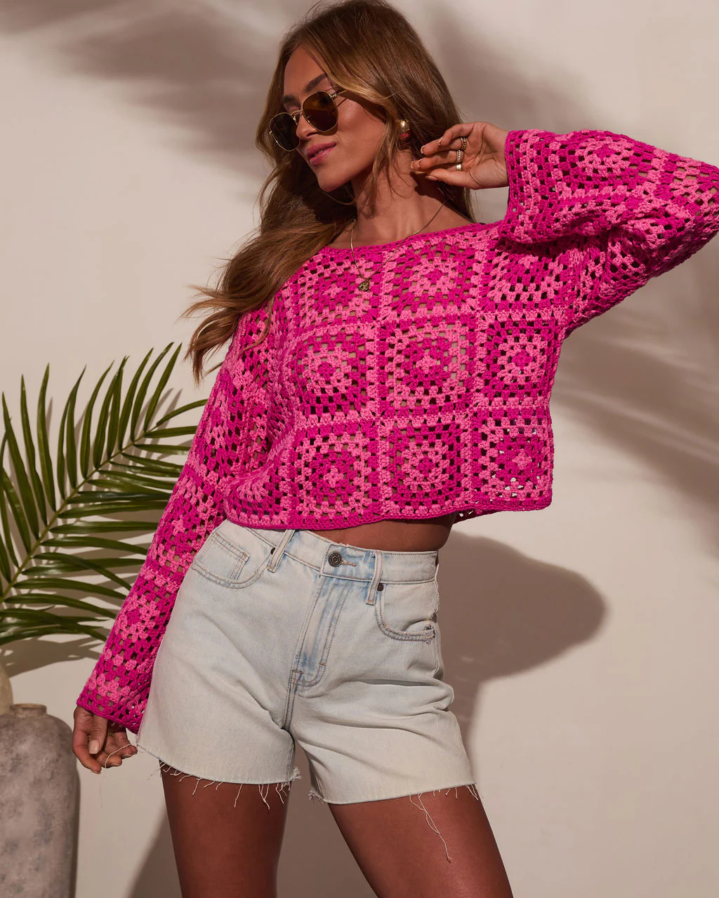 Elisa Knit Crochet Long Sleeve Top - Image 5