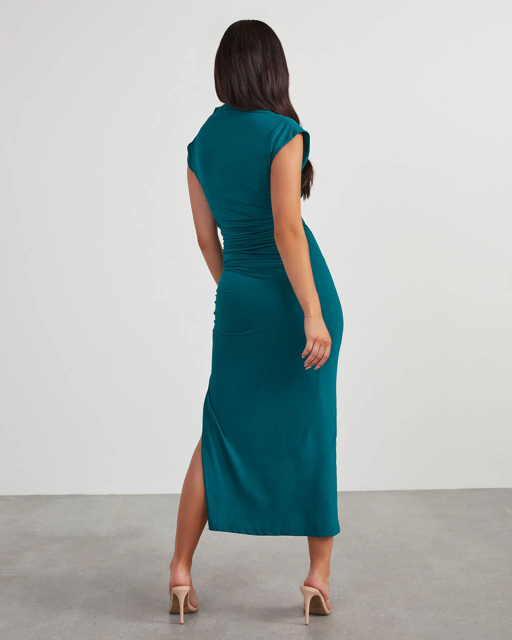 Elisabeth Mock Neck Side Slit Ruched Midi Dress - Image 22