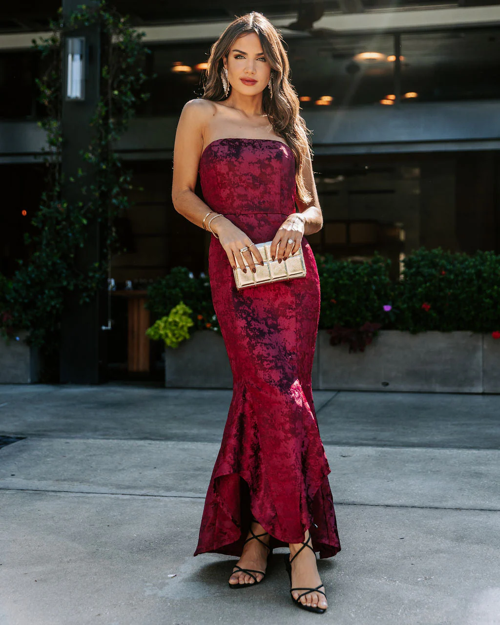 Elliana Strapless Embossed Ruffle Maxi Dress - Image 8