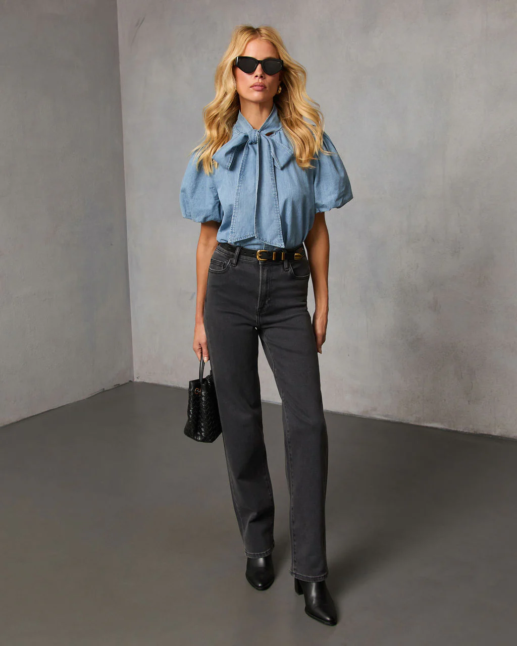 Elms Neck Tie Denim Top - Image 2