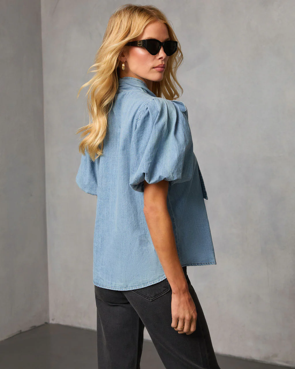Elms Neck Tie Denim Top - Image 4