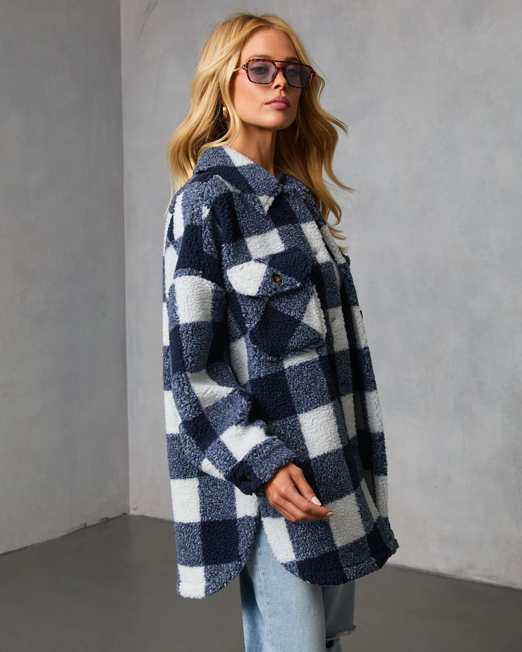 Elysie Curled Knit Plaid Jacket - Image 3