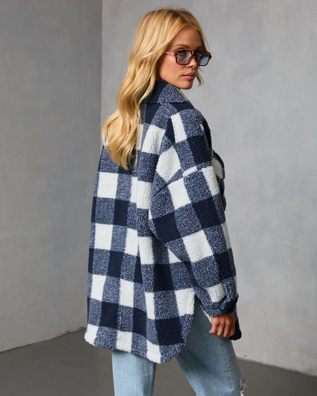 Elysie Curled Knit Plaid Jacket - Image 4