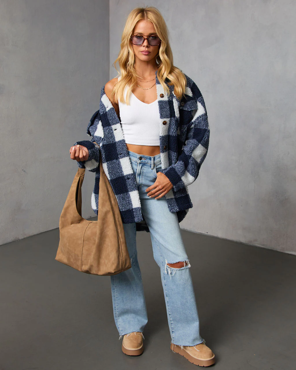 Elysie Curled Knit Plaid Jacket - Image 6