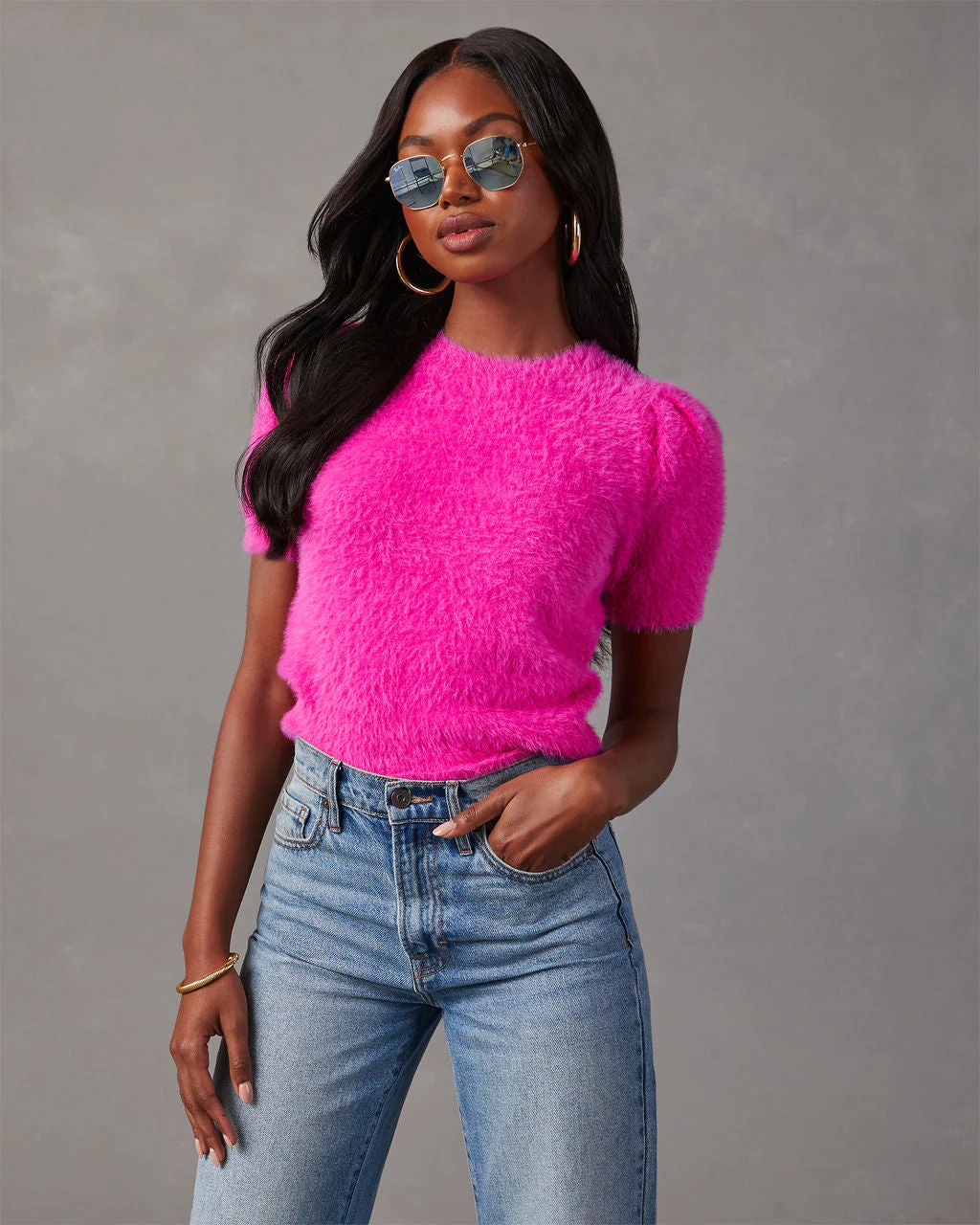 Emanuelle Fuzzy Short Sleeve Sweater Top - Image 18