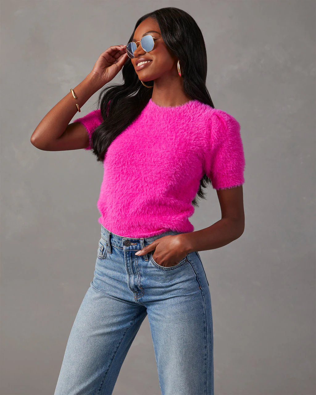 Emanuelle Fuzzy Short Sleeve Sweater Top - Image 20