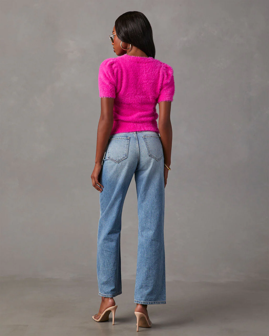 Emanuelle Fuzzy Short Sleeve Sweater Top - Image 21