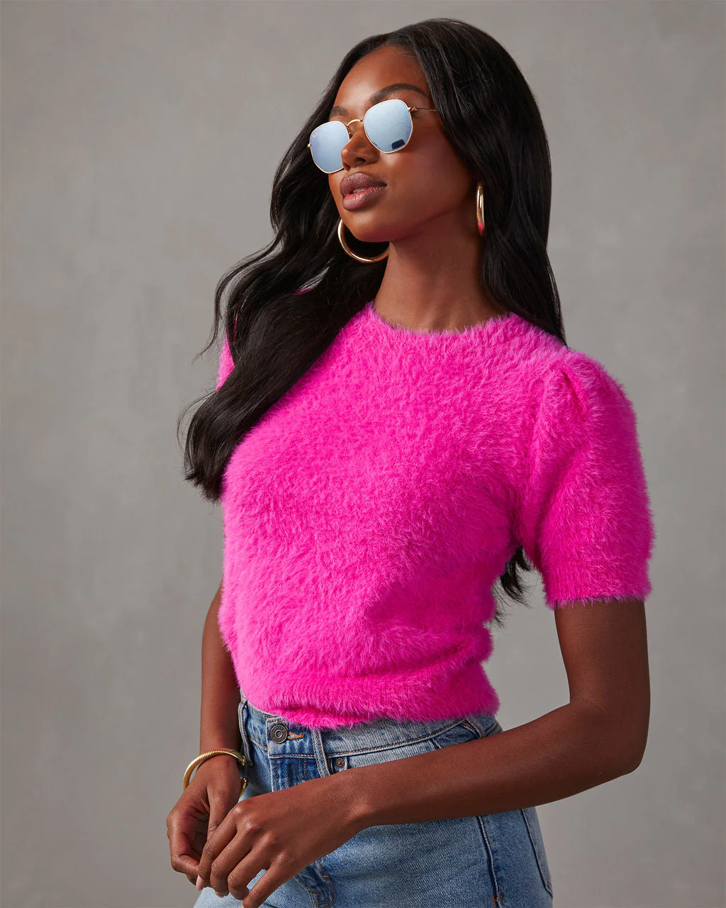 Emanuelle Fuzzy Short Sleeve Sweater Top - Image 22