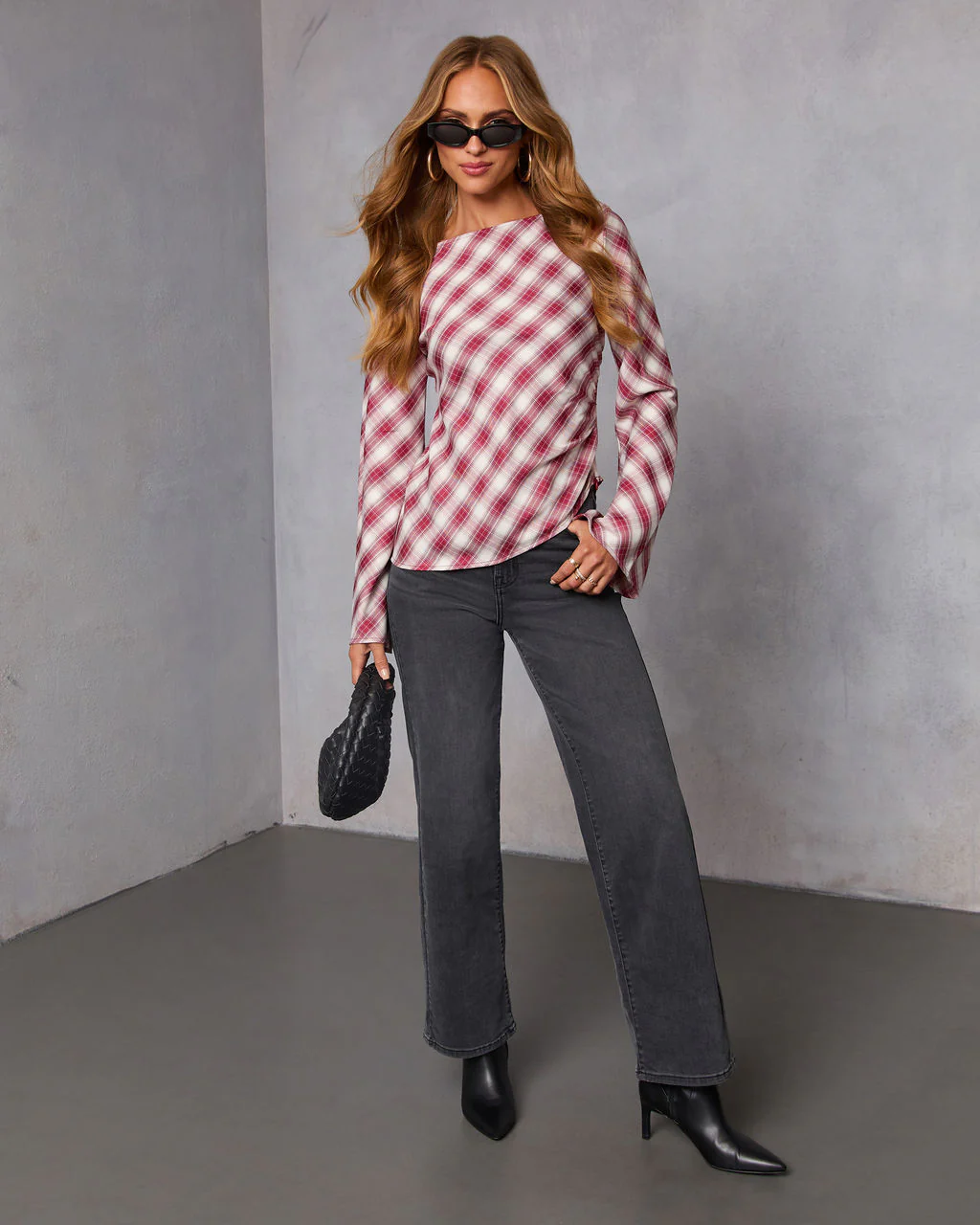Enez Plaid Asymmetric Hem Top - Image 2