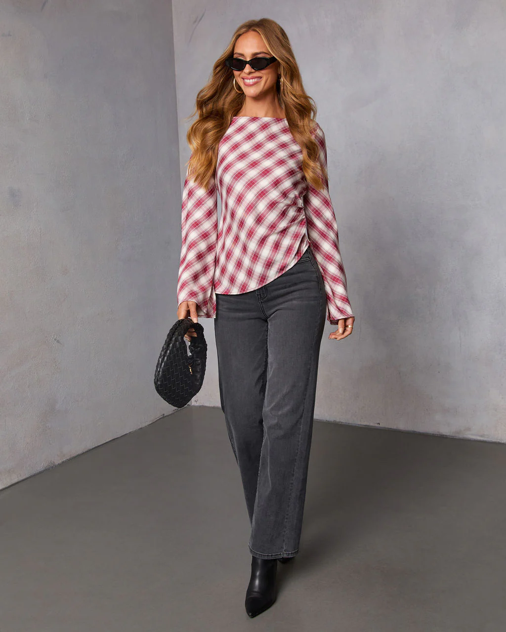 Enez Plaid Asymmetric Hem Top - Image 6