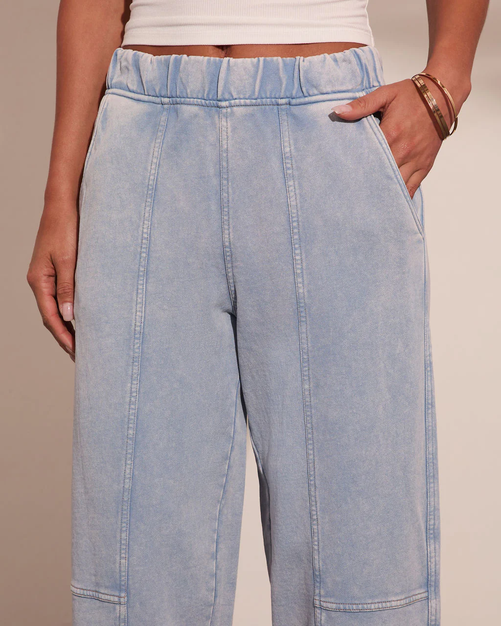 Essential Style Elastic Waistband Barrel Leg Pants - Image 6