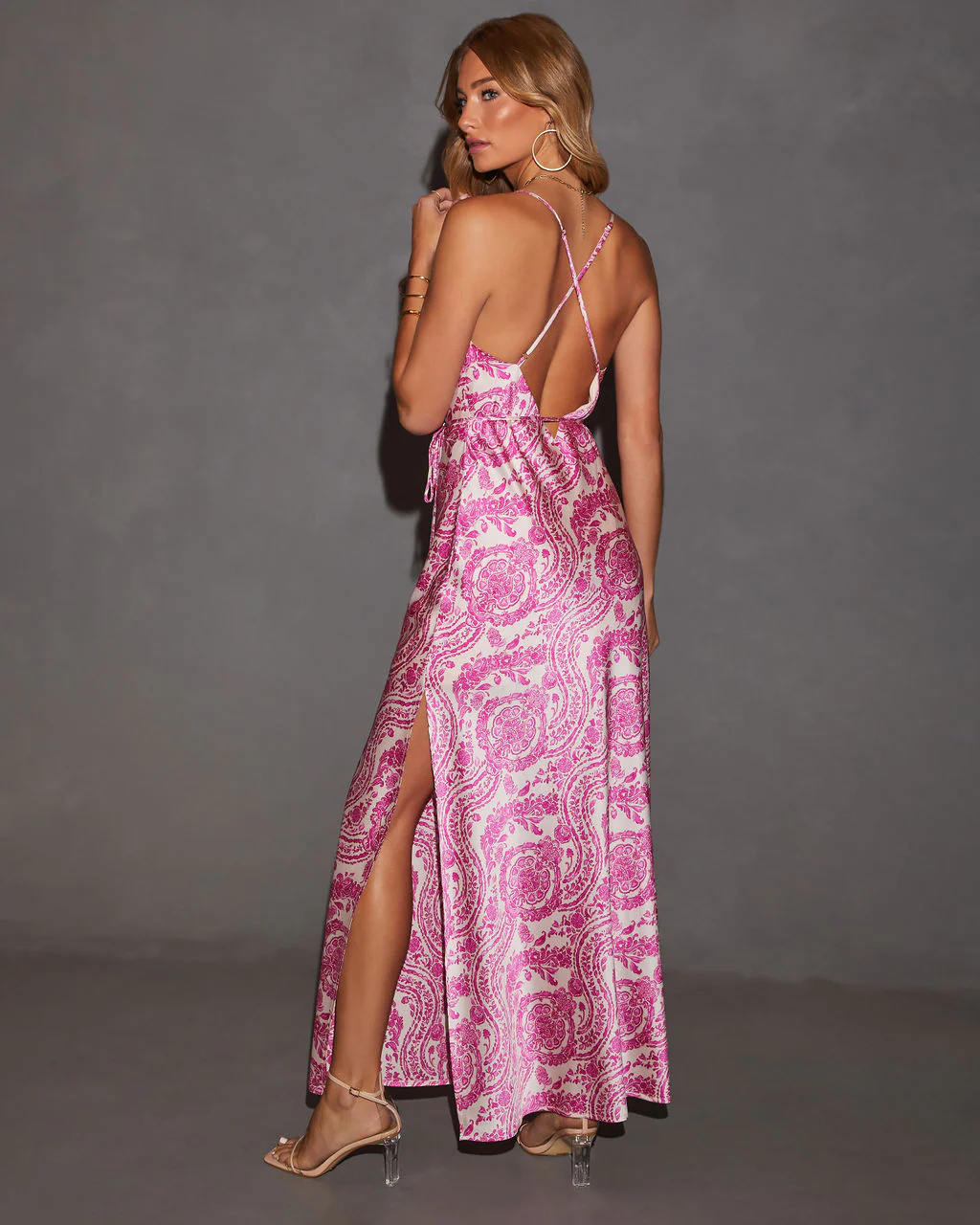 Estella Cowl Neck Tie Waist Printed Maxi Dress - Image 5