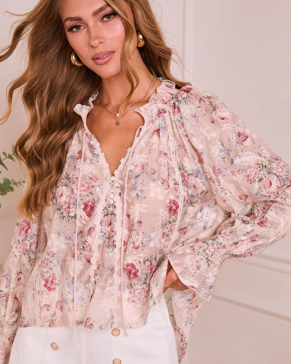 Ethereal Darling Split Neck Tie Floral Blouse - Image 6