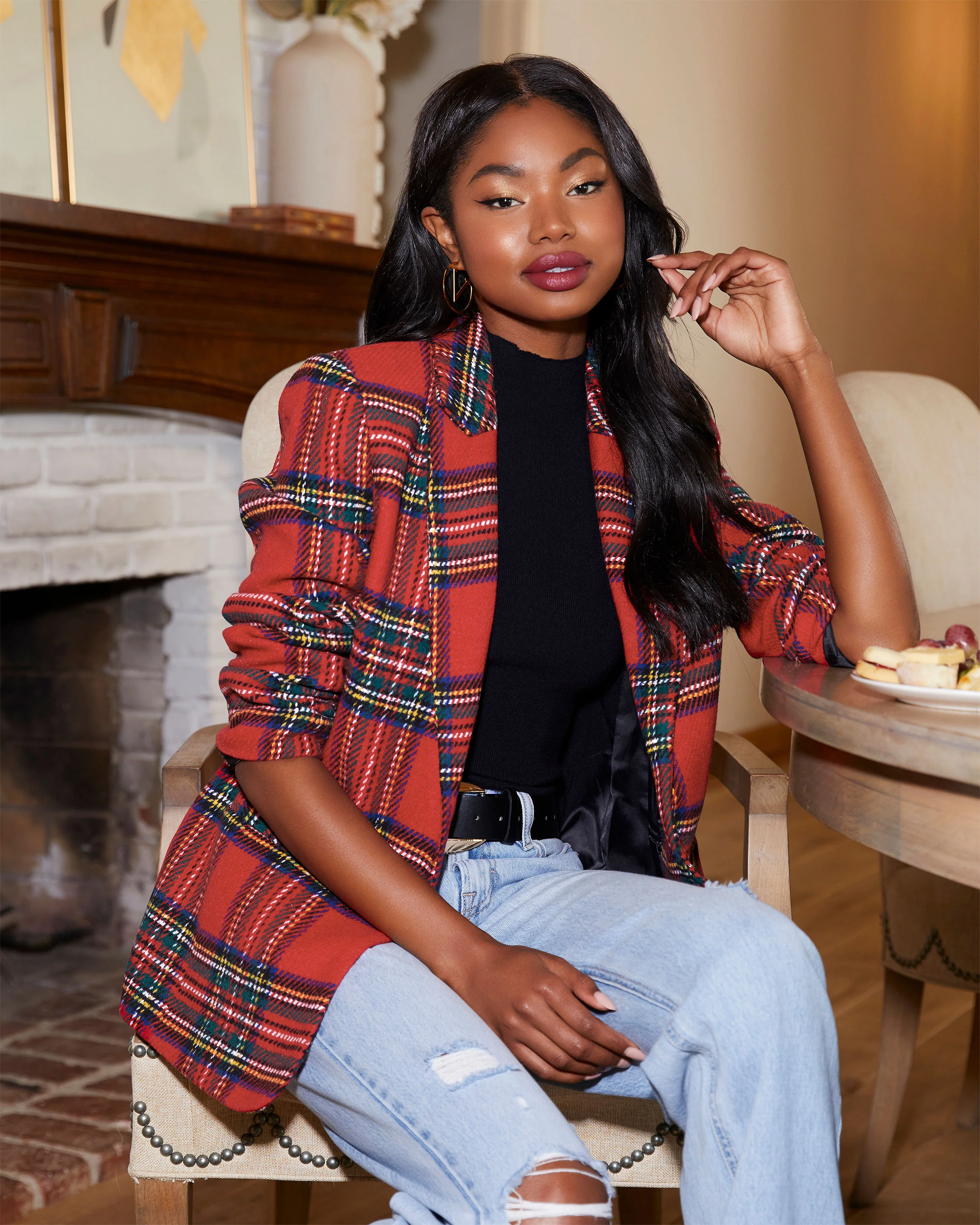 Eve Pocketed Plaid Blazer - Image 21