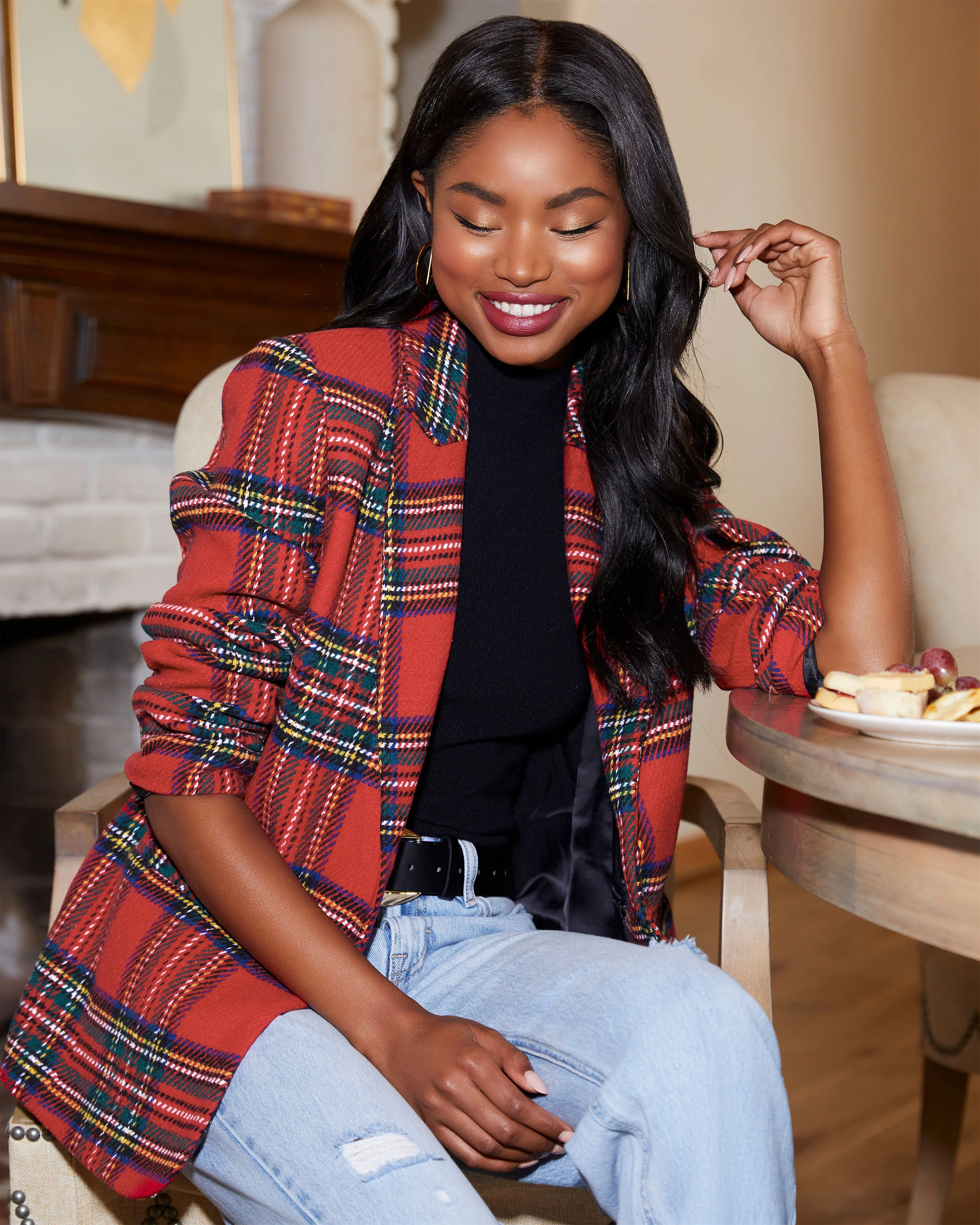Eve Pocketed Plaid Blazer - Image 24