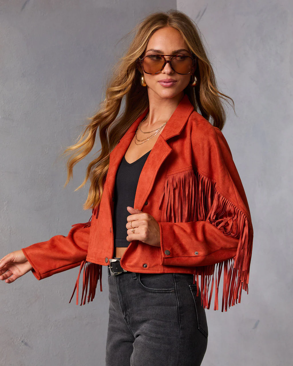 Evening Ember Fringe Suede Jacket - Image 3
