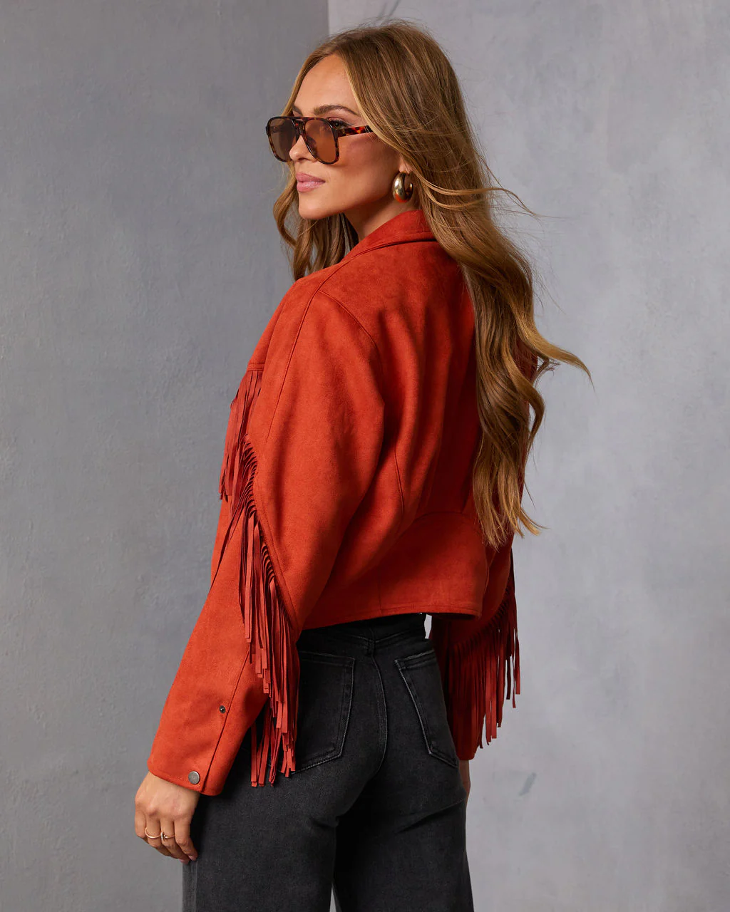 Evening Ember Fringe Suede Jacket - Image 4