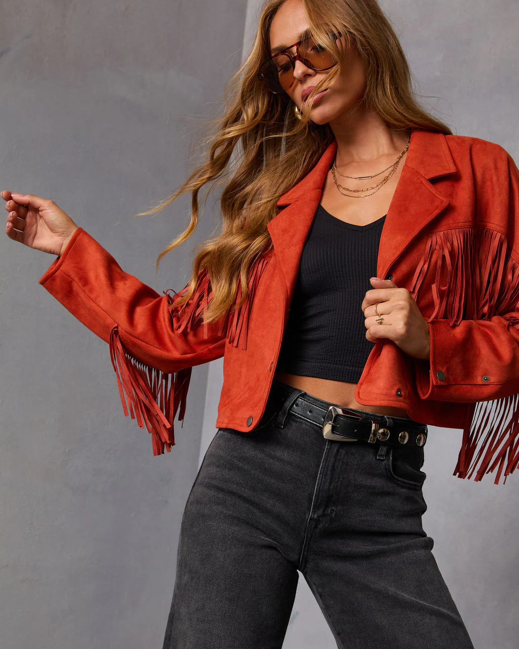 Evening Ember Fringe Suede Jacket - Image 5