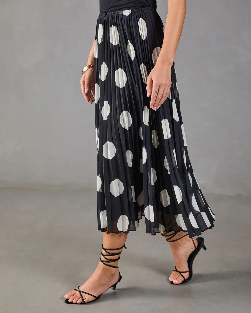 Evening Icon Pleated Polka Dot Midi Skirt - Image 3