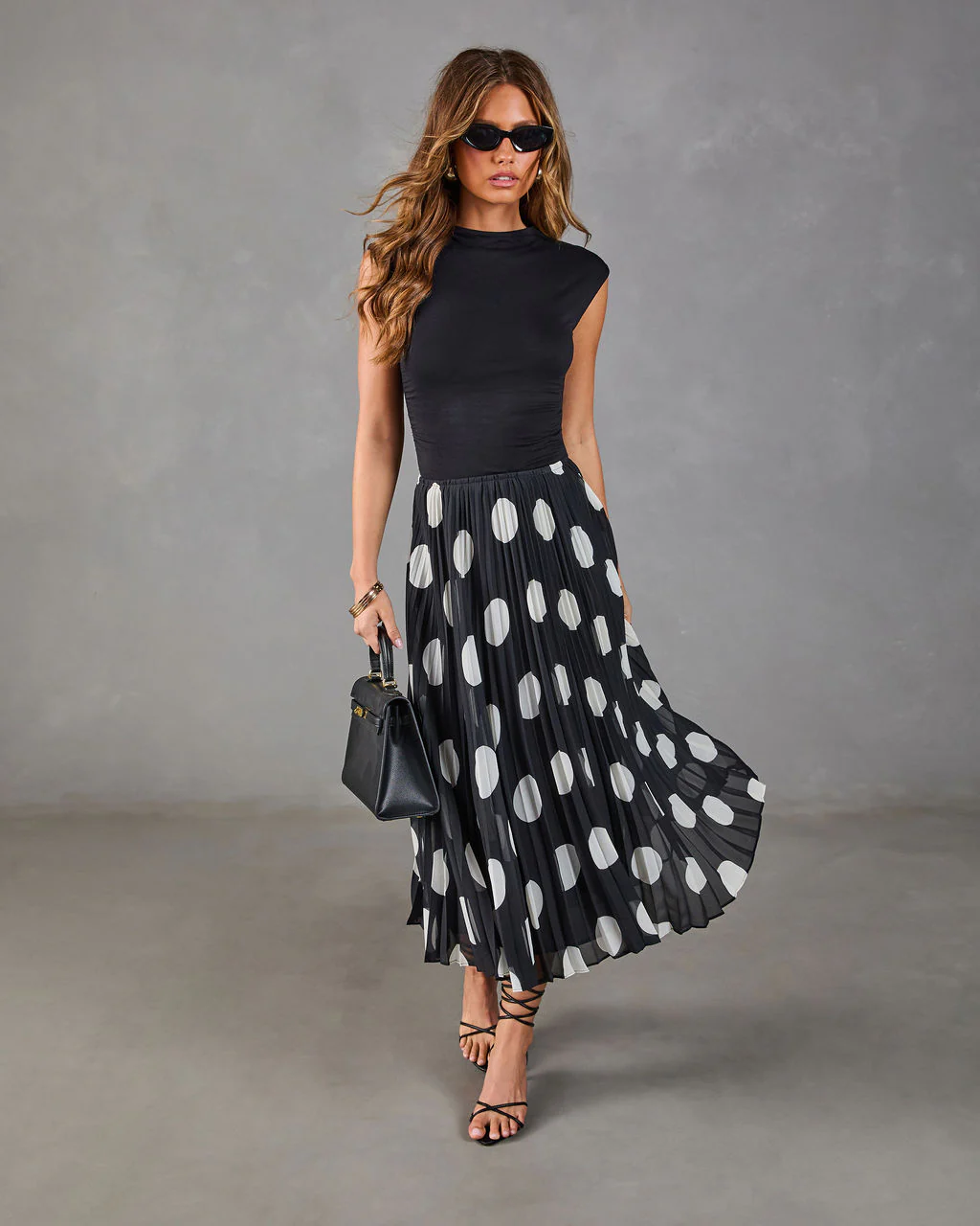 Evening Icon Pleated Polka Dot Midi Skirt - Image 5
