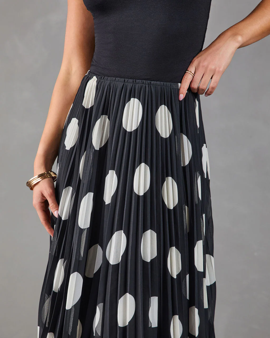Evening Icon Pleated Polka Dot Midi Skirt - Image 6
